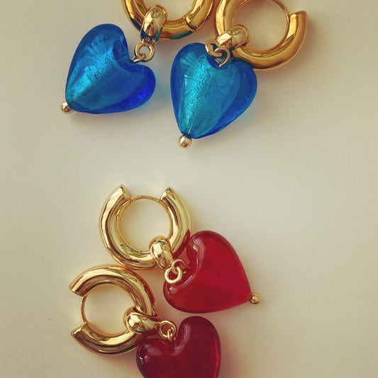 Amore Charm - Murano Glass Heart Huggie Earrings