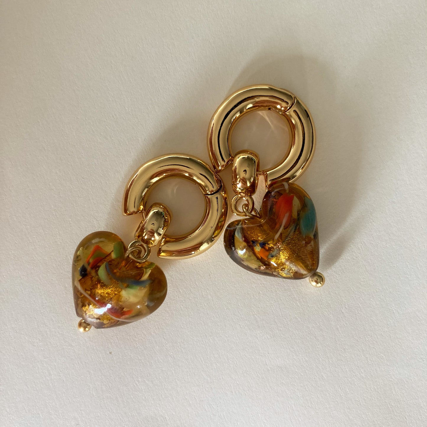 Murano Glass Heart Huggie Earrings