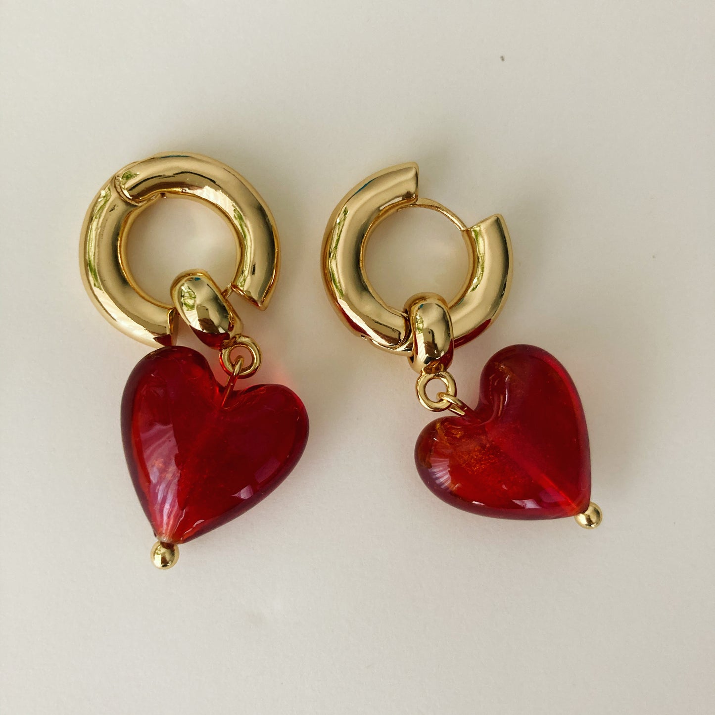 Murano Glass Heart Huggie Earrings