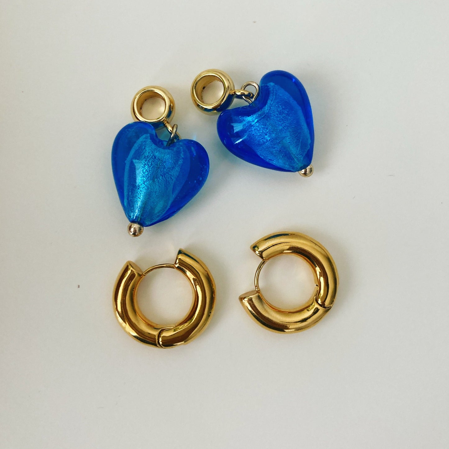 Murano Glass Heart Huggie Earrings