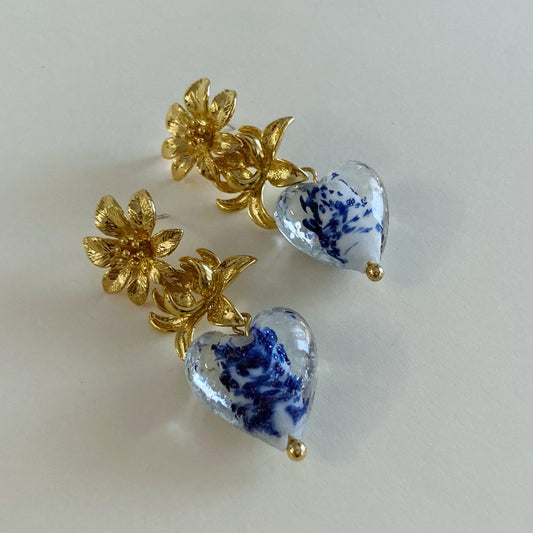 Floral Porcelain Murano Glass Earrings