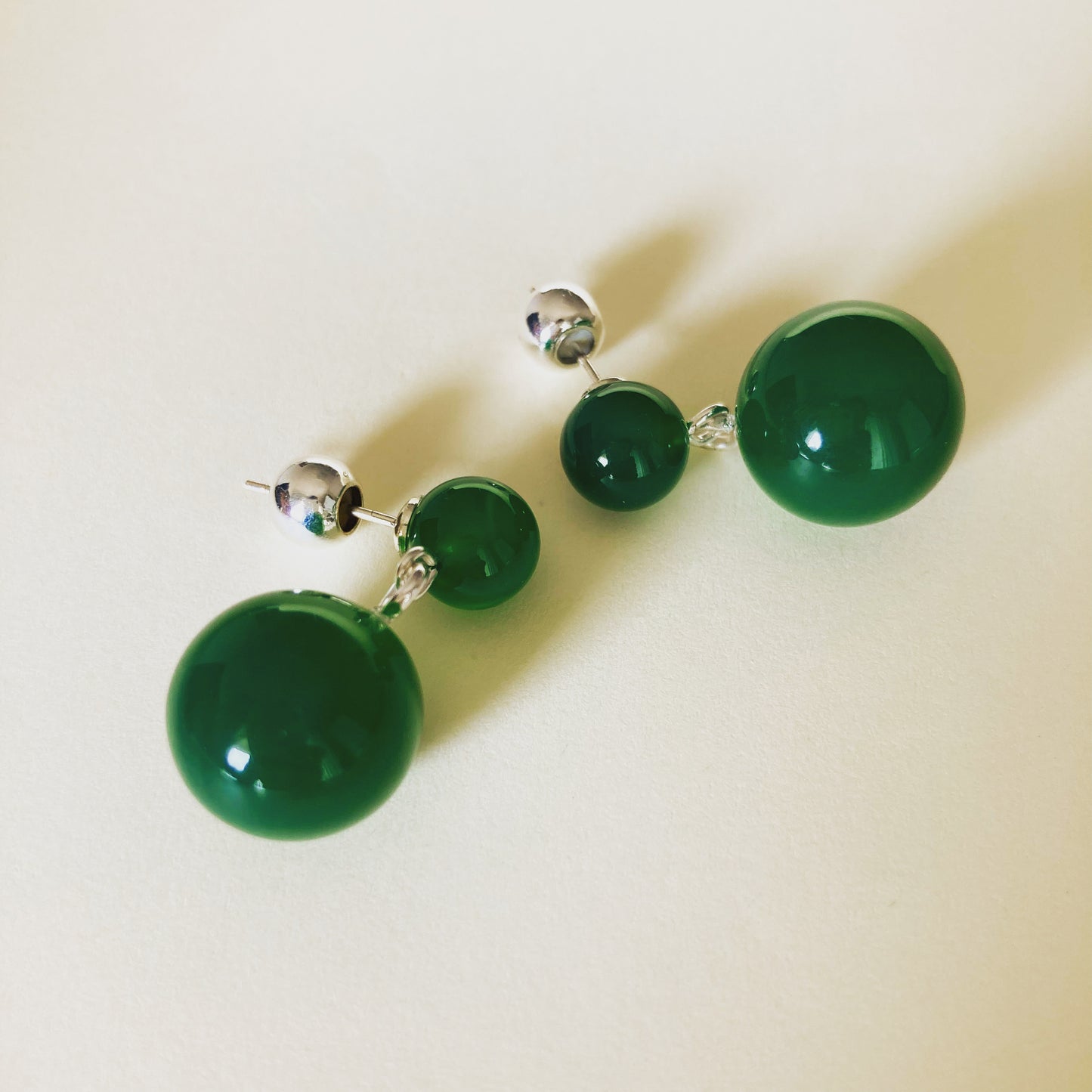 Dual-Sphere drop earrings in nature stone