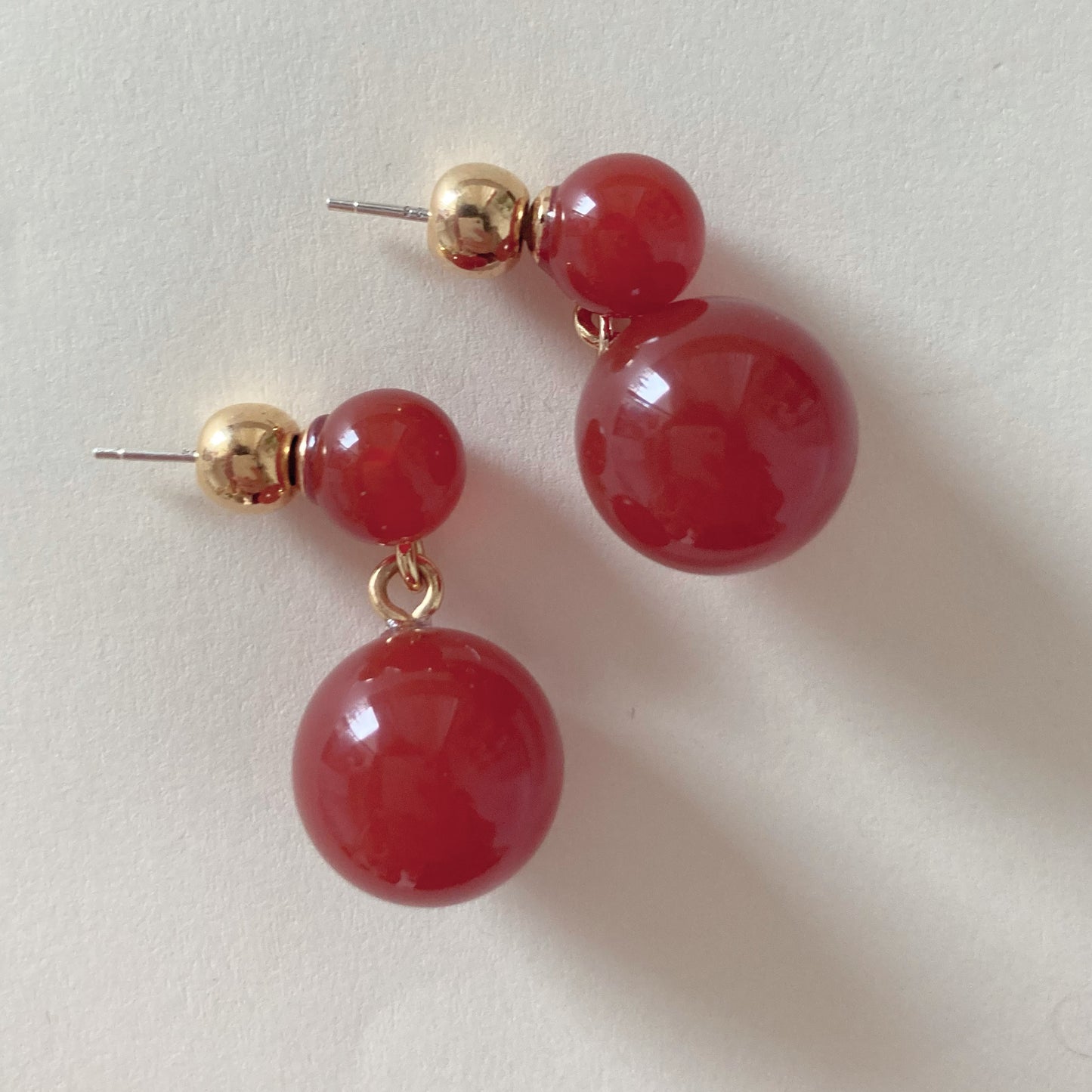 Dual-Sphere drop earrings in nature stone