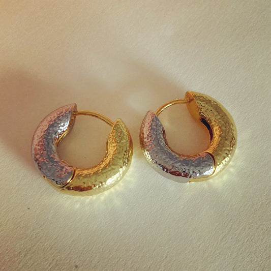 Hammered Two-Tone Hoop Earrings