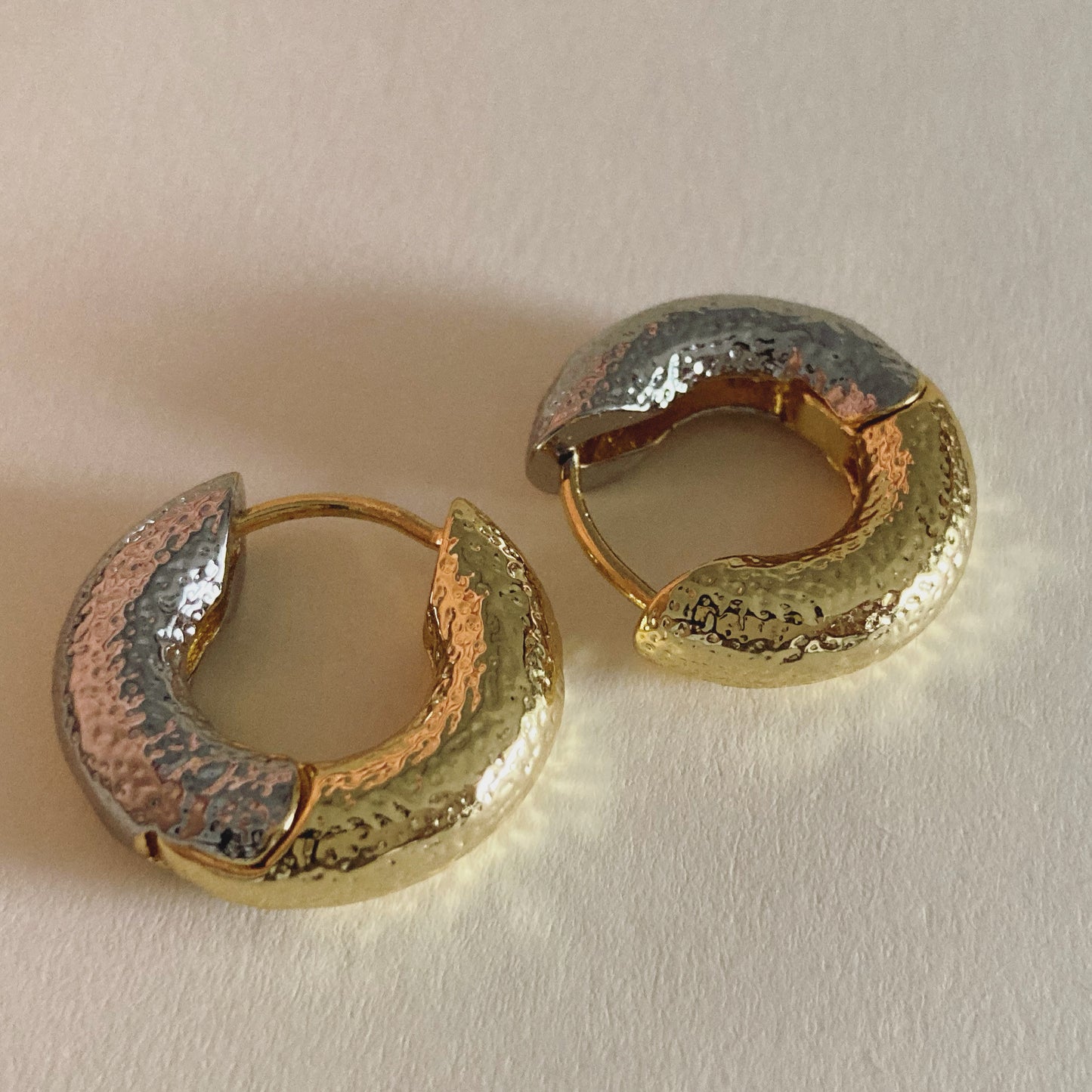 Hammered Two-Tone Hoop Earrings