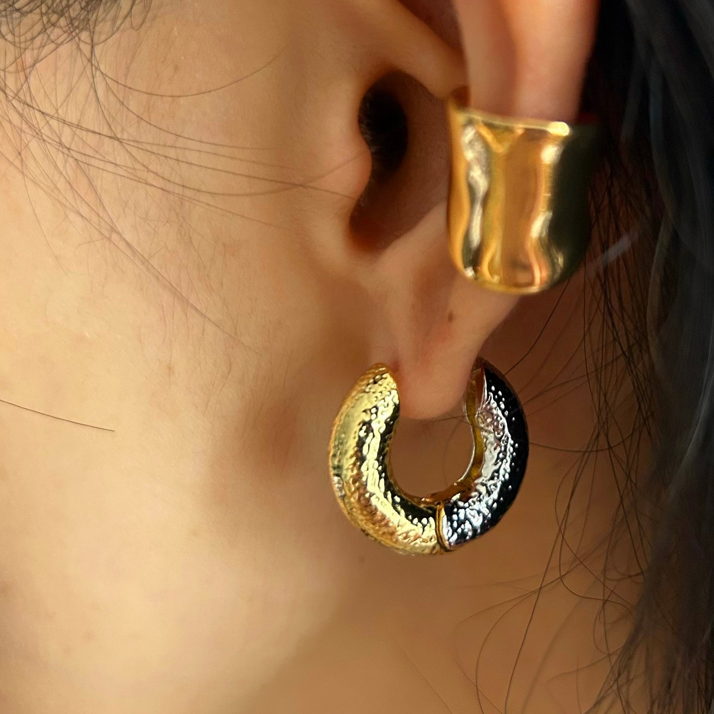 Hammered Two-Tone Hoop Earrings