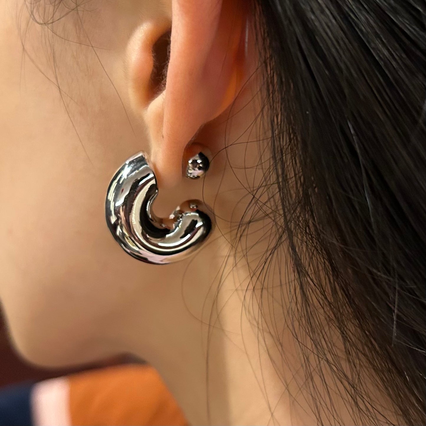 Hollow Huggie Hoop Earrings with Sphere Back