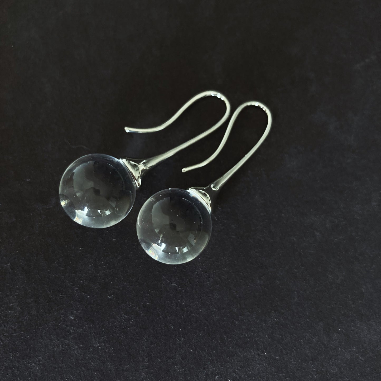 Clear Quartz and Black Onyx ball drop Earrings