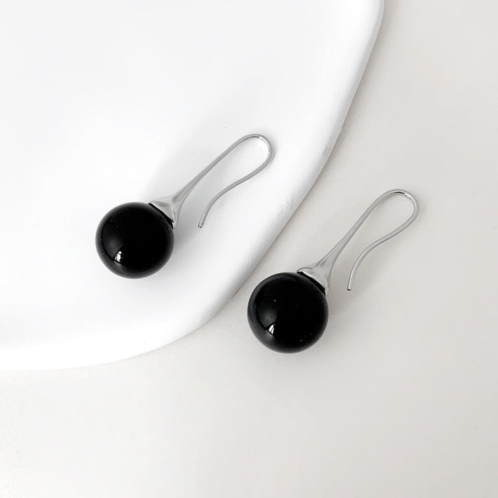 Clear Quartz and Black Onyx ball drop Earrings