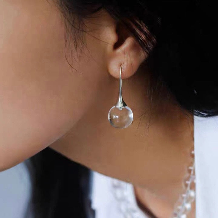 Clear Quartz and Black Onyx ball drop Earrings