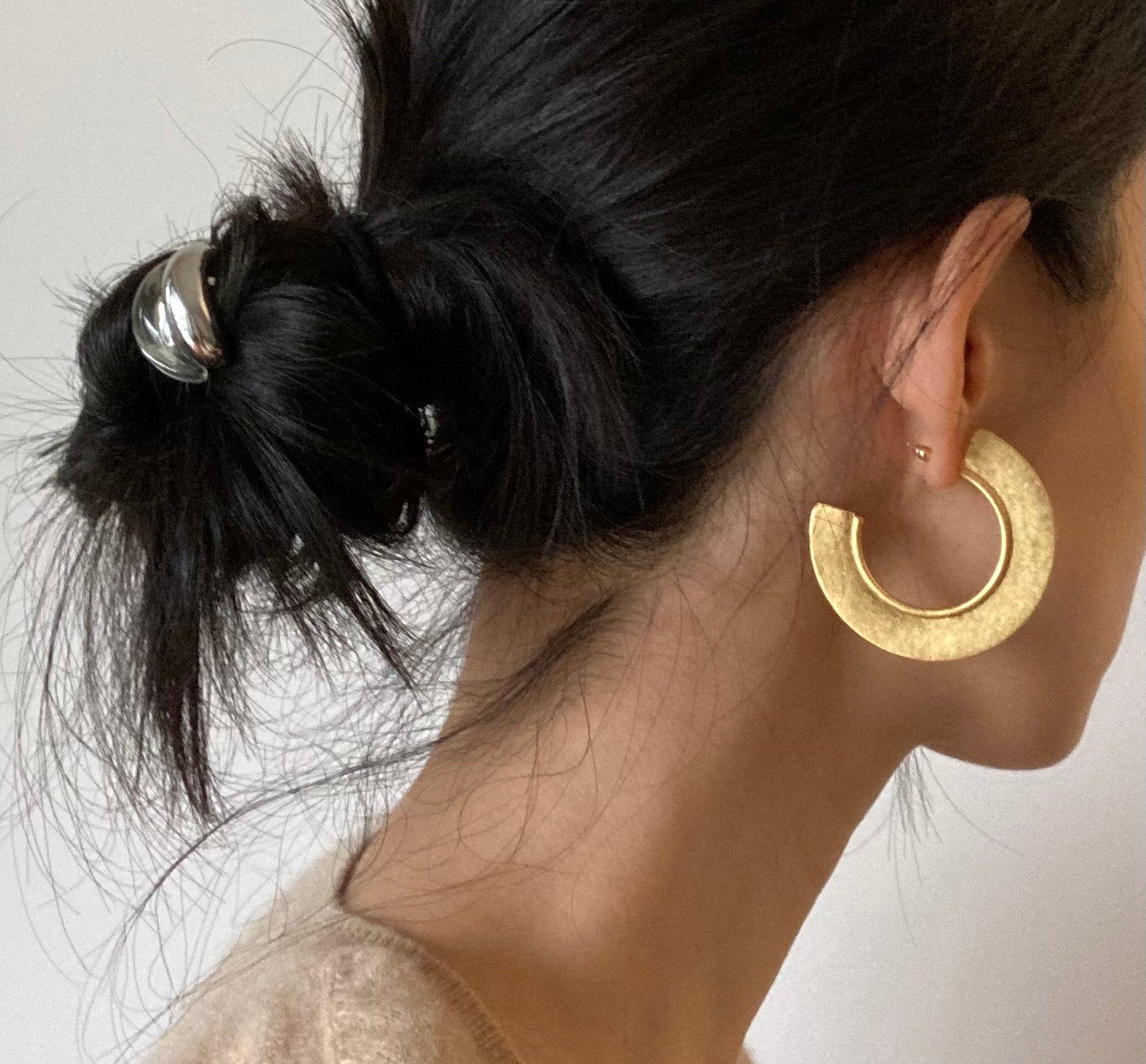 Gold Geometric Semi-Circle Hoops