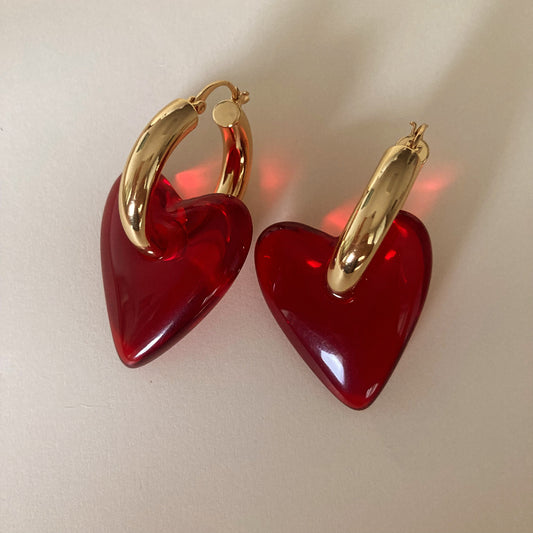 Red Heart Drop Hoops