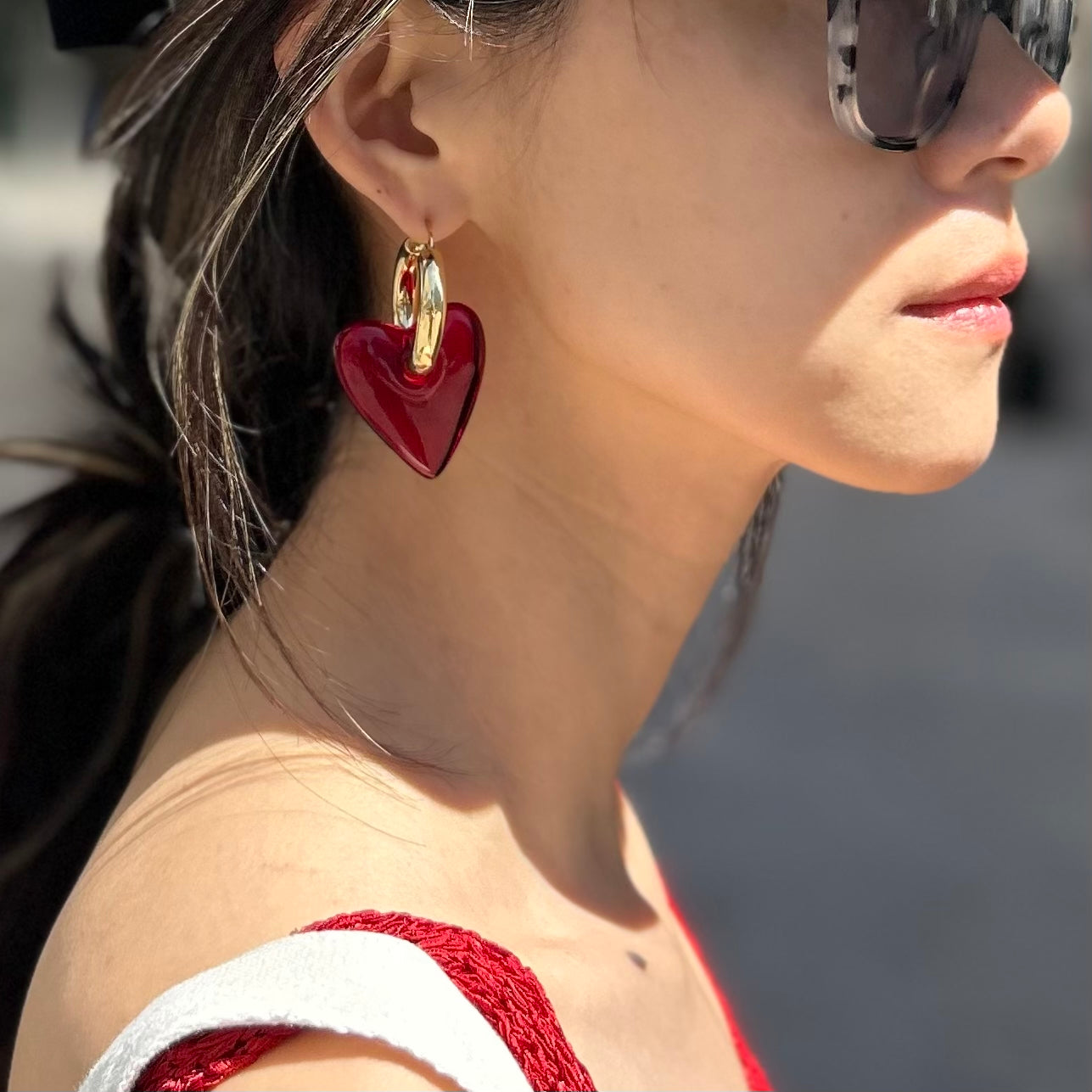 Red Heart Drop Hoops