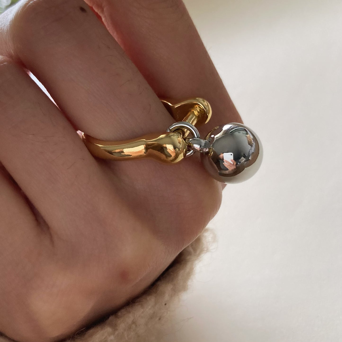 Dual Tone Orb Charm Ring