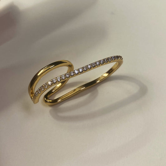 Dainty double finger gold pave diamond band Ring